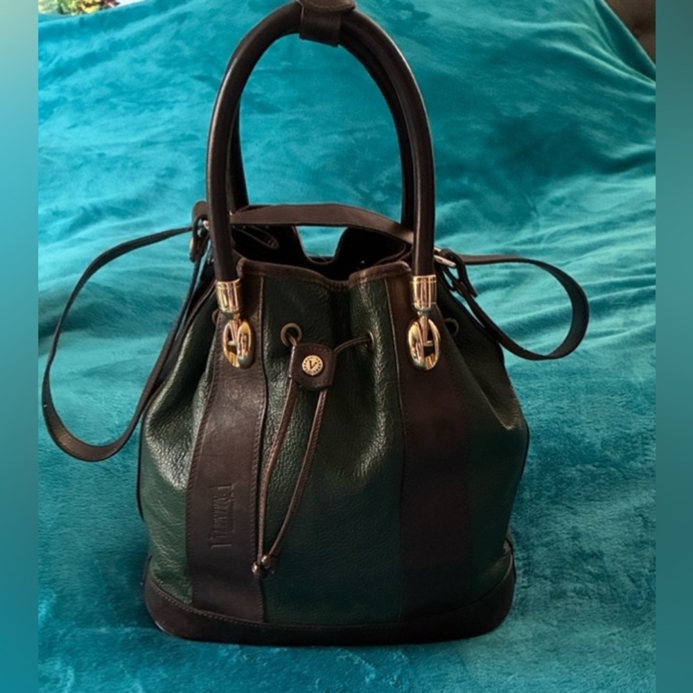 Valentina genuine leather made in Italy Green and Brown Leather Bucket Bag
